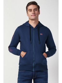 Peter England - Men Navy Blue Solid Hooded Neck Hoodie