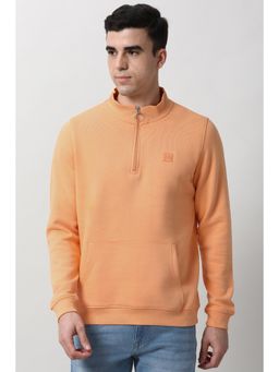 Peter England - Men Orange Solid High Neck Sweatshirt