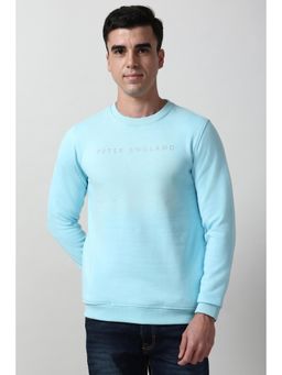 Peter England - Men Light Blue Graphic Print Crew Neck Sweatshirt
