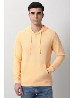 Peter England - Men Peach Solid Hooded Neck Hoodie