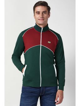 Peter England - Men Green Colorblock High Neck Sweatshirt