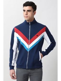 Peter England - Men Navy Blue Colorblock High Neck Sweatshirt