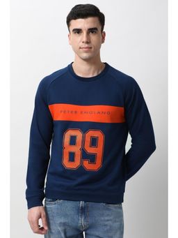 Peter England - Men Navy Blue Graphic Print Crew Neck Sweatshirt