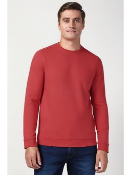 Peter England - Men Red Solid Crew Neck Sweatshirt