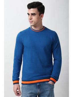 Peter England - Men Blue Solid Crew Neck Sweatshirt