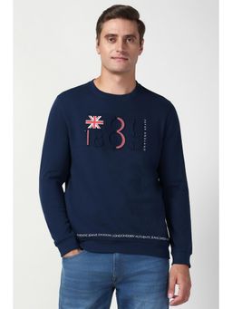 Peter England - Men Navy Blue Print Crew Neck Sweatshirt