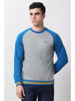 Peter England - Men Grey Colorblock Crew Neck Sweatshirt