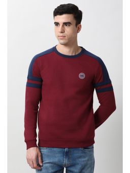 Peter England - Men Maroon Solid Crew Neck Sweatshirt