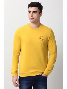 Peter England - Men Yellow Solid Crew Neck Sweatshirt