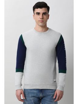 Peter England - Men Grey Colorblock Crew Neck Sweatshirt