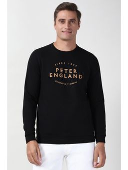 Peter England - Men Black Graphic Print Crew Neck Sweatshirt