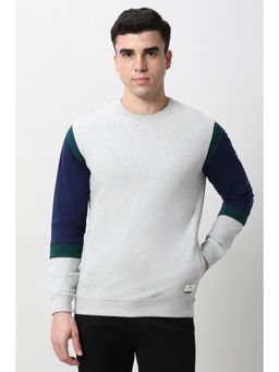 Peter England - Men Grey Colorblock Crew Neck Sweatshirt
