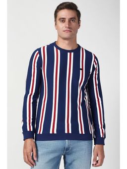 Peter England - Men Navy Blue Stripe Crew Neck Sweatshirt
