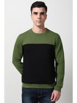 Peter England - Men Green Colorblock Crew Neck Sweatshirt