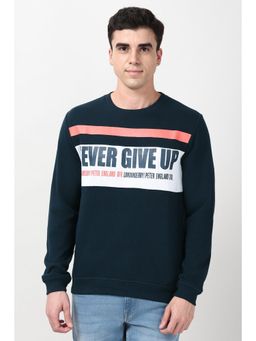 Peter England - Men Navy Blue Print Crew Neck Sweatshirt
