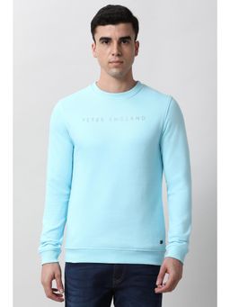Peter England - Men Light Blue Graphic Print Crew Neck Sweatshirt
