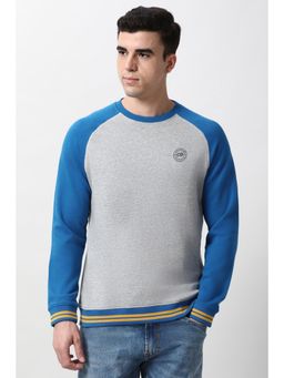 Peter England - Men Grey Colorblock Crew Neck Sweatshirt