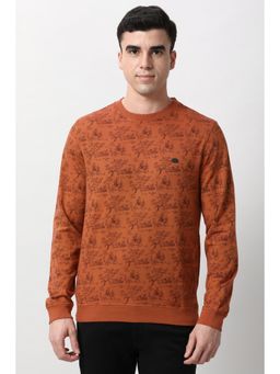 Peter England - Men Rust Print Crew Neck Sweatshirt