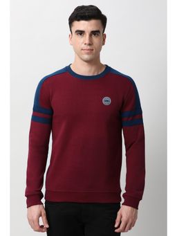 Peter England - Men Maroon Solid Crew Neck Sweatshirt