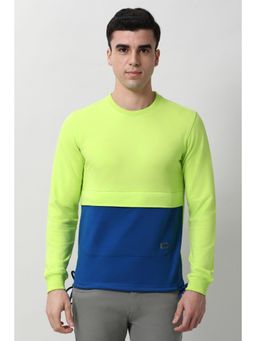Peter England - Men Green Colorblock Crew Neck Sweatshirt