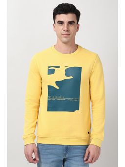 Peter England - Men Yellow Graphic Print Crew Neck Sweatshirt