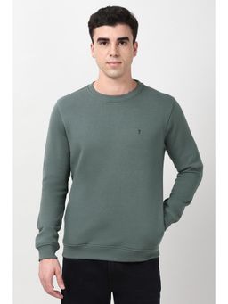 Peter England - Men Green Solid Crew Neck Sweatshirt