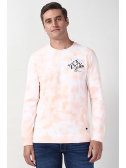 Peter England - Men Peach Print Crew Neck Sweatshirt