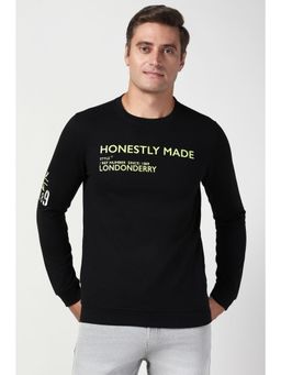Peter England - Men Black Print Crew Neck Sweatshirt
