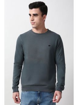 Peter England - Men Grey Solid Crew Neck Sweatshirt