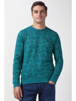 Peter England - Men Teal Print Crew Neck Sweatshirt