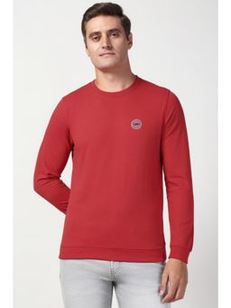 Peter England - Men Red Solid Crew Neck Sweatshirt