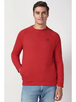 Peter England - Men Red Solid Crew Neck Sweatshirt
