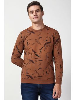 Peter England - Men Brown Print Crew Neck Sweatshirt