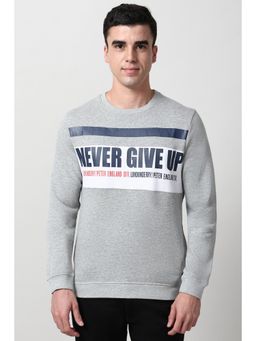 Peter England - Men Grey Print Crew Neck Sweatshirt