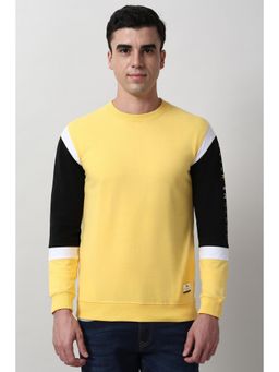 Peter England - Men Yellow Colorblock Crew Neck Sweatshirt