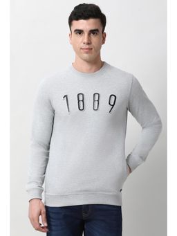 Peter England - Men Grey Print Crew Neck Sweatshirt