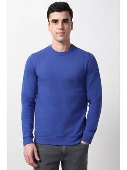 Peter England - Men Blue Solid Crew Neck Sweatshirt