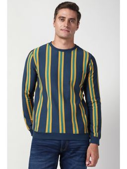 Peter England - Men Navy Blue Stripe Crew Neck Sweatshirt