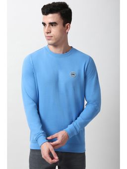 Peter England - Men Light Blue Solid Crew Neck Sweatshirt
