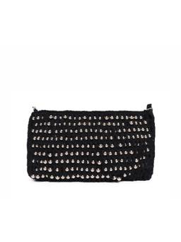 Astrid - Handmade Black Crochet Crossbody Sling Bag With Zipper Closure