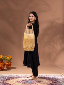 Suave Bags - Leher Fringe Handbag Golden