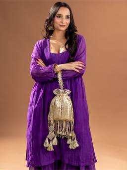 Suave Bags - Sunehri Zariya Potli Bag Beige Silver