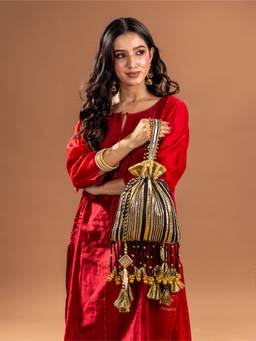 Suave Bags - Sunehri Zariya Potli Bag Black Gold