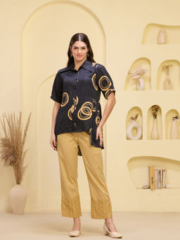 First Resort by Ramola Bachchan - Beige Powerful Pleated Printed Co-Ord (Set of 2)