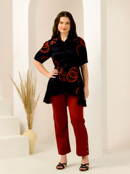 First Resort by Ramola Bachchan - Red Powerful Pleated Printed Co-Ord (Set of 2)