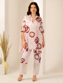 First Resort by Ramola Bachchan - Pink Powerful Print Embellished Co-Ord (Set of 2)