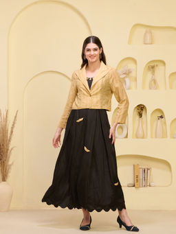 First Resort by Ramola Bachchan - Black & Beige Boat Applique Dress & Blazer (Set of 2)