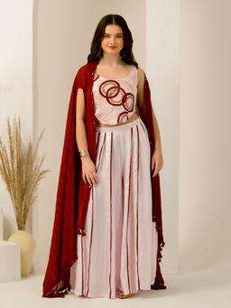 First Resort by Ramola Bachchan - Women Embellished Shrug with Crop Top & Palazzo (Set of 3)