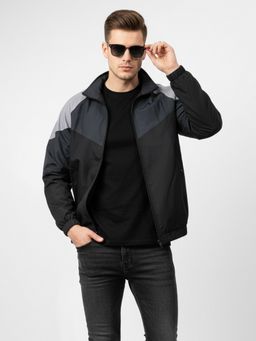 Greylongg - Unisex Black Polyester Colorblock Winter Jacket