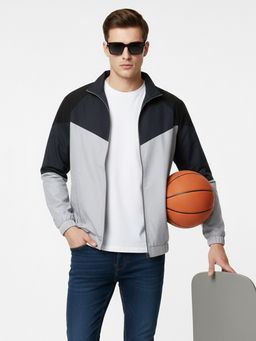 Greylongg - Unisex Grey Polyester Colorblock Winter Jacket